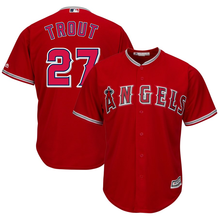 Men's Los Angeles Angels #27 Mike Trout Red Cool Base Stitched MLB Jersey